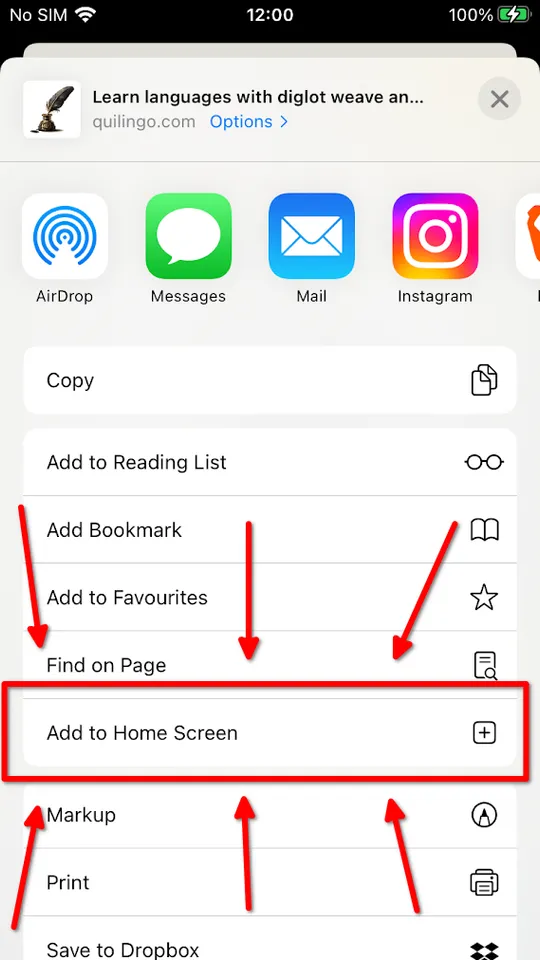 Step 2: Tap “Add to Home Screen”